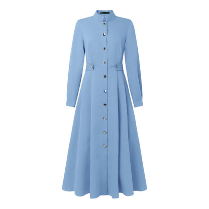 ZANZEA Plus Size Women's Midi Dresses Elegant Casual Mock Neck Long Sleeve Button Up A-Line Long Dress FW Woman Clothing 5XL