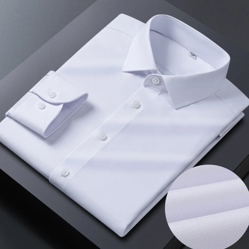 No Trace Men's Shirts Long Sleeve 8XL Bamboo Fiber Mens Shirts Long Sleeve Dress Shirt Casual Work Blue White Shirt Anti-Wrinkle