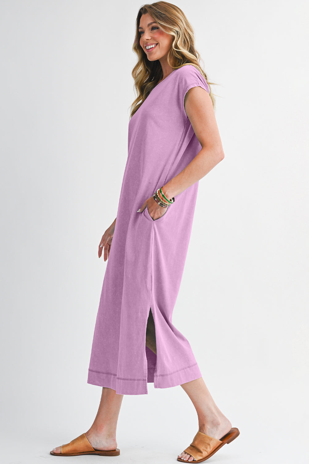 Carrot Mineral Wash Pocketed T-shirt Dress