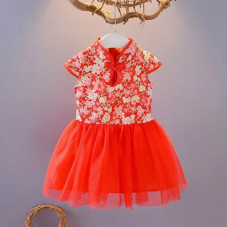 Vestido Girls Dresses Spring Summer Children's Chinese Style Dress Kids Cheongsam Princess Dresses for Girls Baby Tutu Clothing