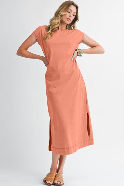 Carrot Mineral Wash Pocketed T-shirt Dress