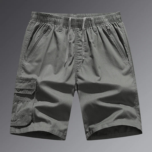Cotton Cargo Shorts Men Summer Breathable Drawstring Short Pants Casual Loose Straight Work Shorts Elastic Waist Outdoor Shorts