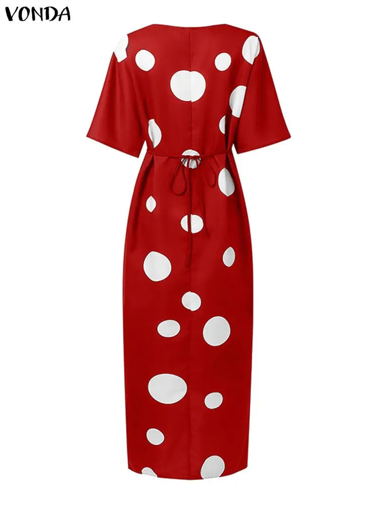 Plus Size 5XL Women Bohemian Long Dress Dot Printed Sundress 2025 VONDA Fashion Half Sleeve Robe Casual Loose Party Vestidos