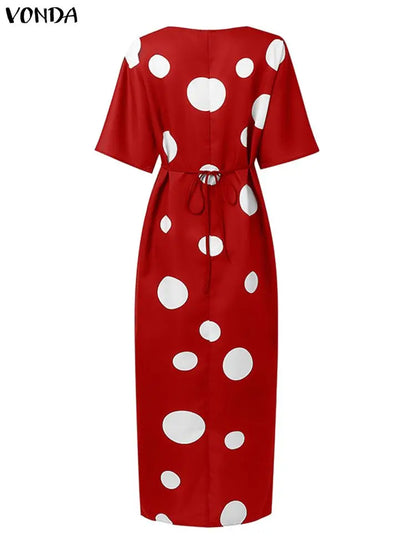 Plus Size 5XL Women Bohemian Long Dress Dot Printed Sundress 2025 VONDA Fashion Half Sleeve Robe Casual Loose Party Vestidos