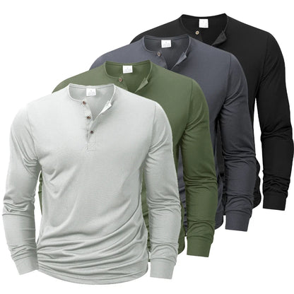 New Men's Henley T-shirts Long Sleeve Basic Casual Band Collar T Shirts Comfortable Soft Pullover Tops Male Tee