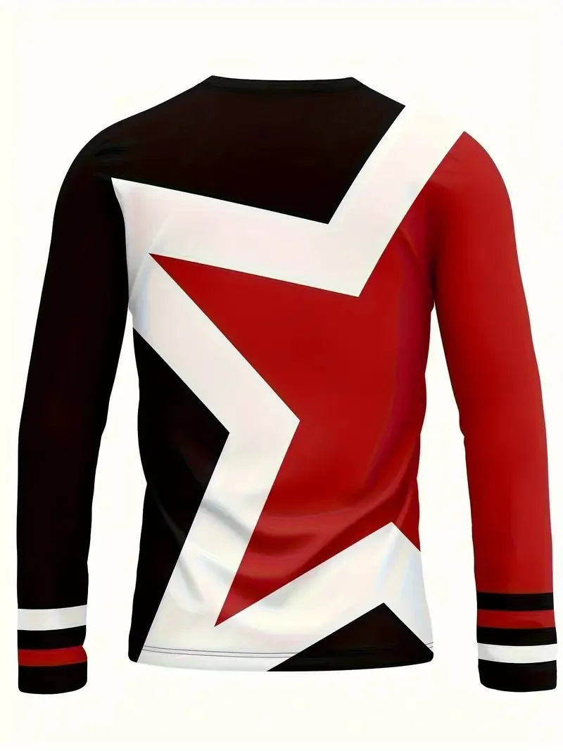 The new men's long-sleeved T-shirt for Spring and Autumn 2025 is casual and comfortable with 3D star pattern printing