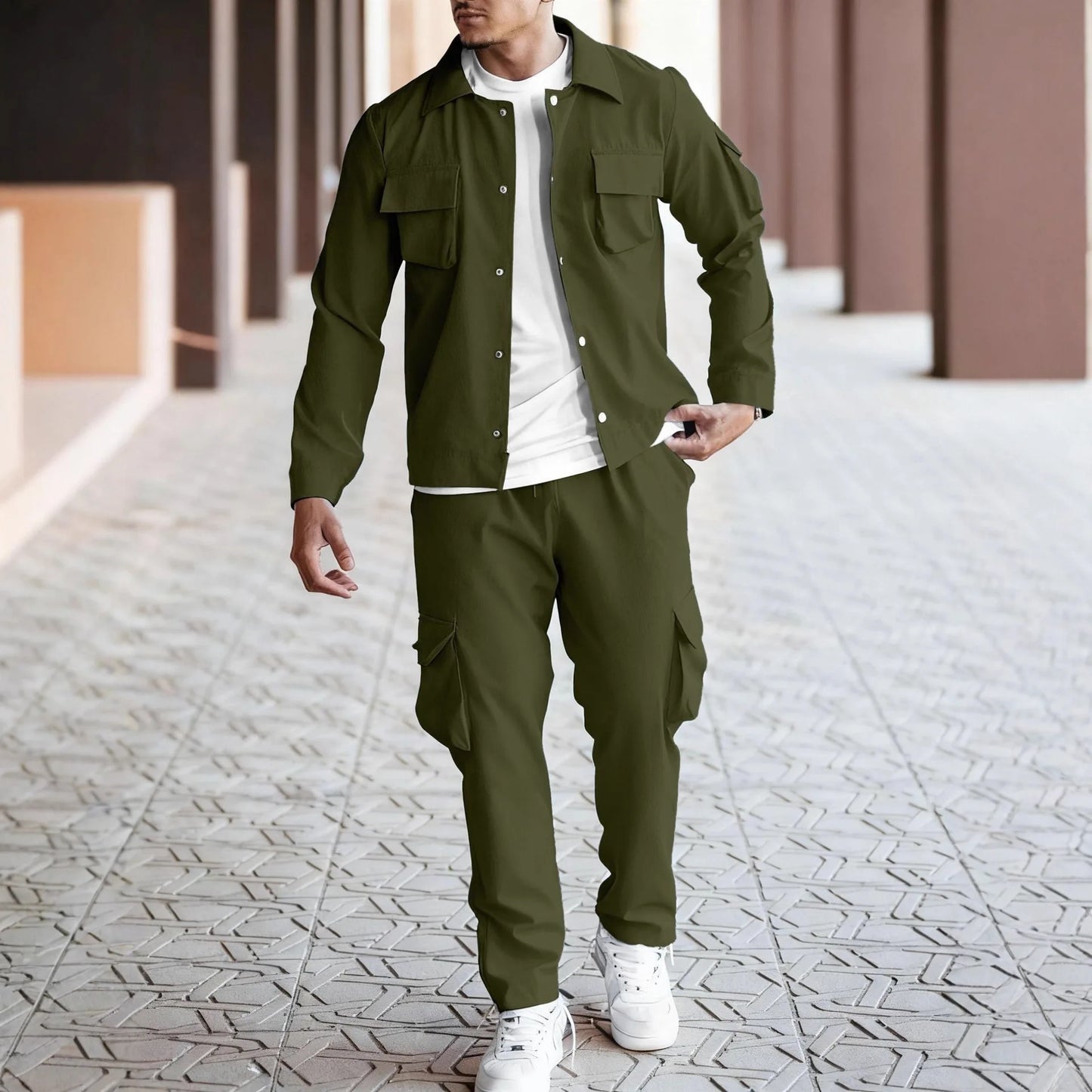 New style European-style men's winter solid-color coat with multiple buttons, pocketed, long-sleeved, and turned-down collar sui