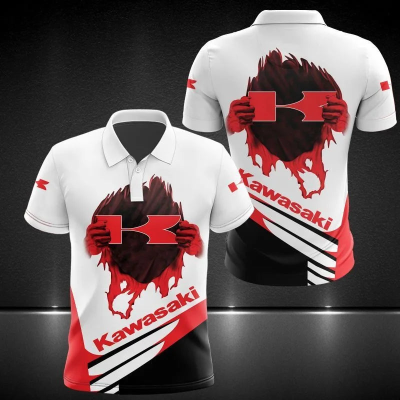 Summer New Casual Men's Top 2025 Kawasaki Motorcycle Sports Fashion Polo Top High Quality Elegant Top