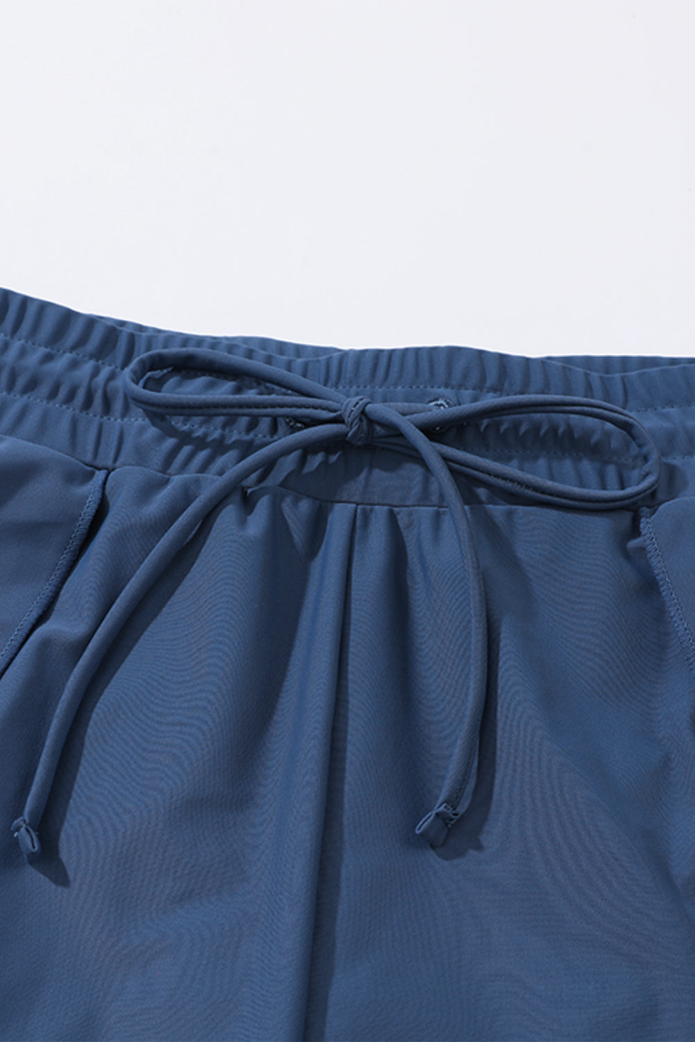 Blue Solid Color 2-in-1 Drawstring Elastic Waist Swim Shorts