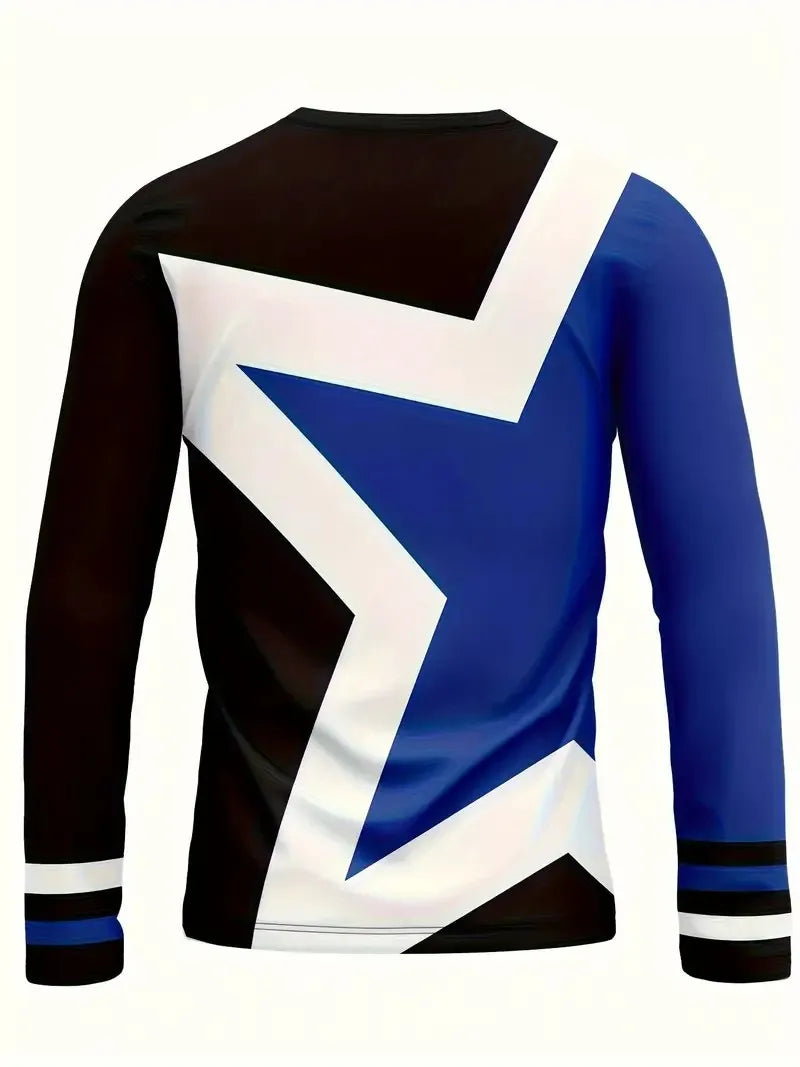 The new men's long-sleeved T-shirt for Spring and Autumn 2025 is casual and comfortable with 3D star pattern printing