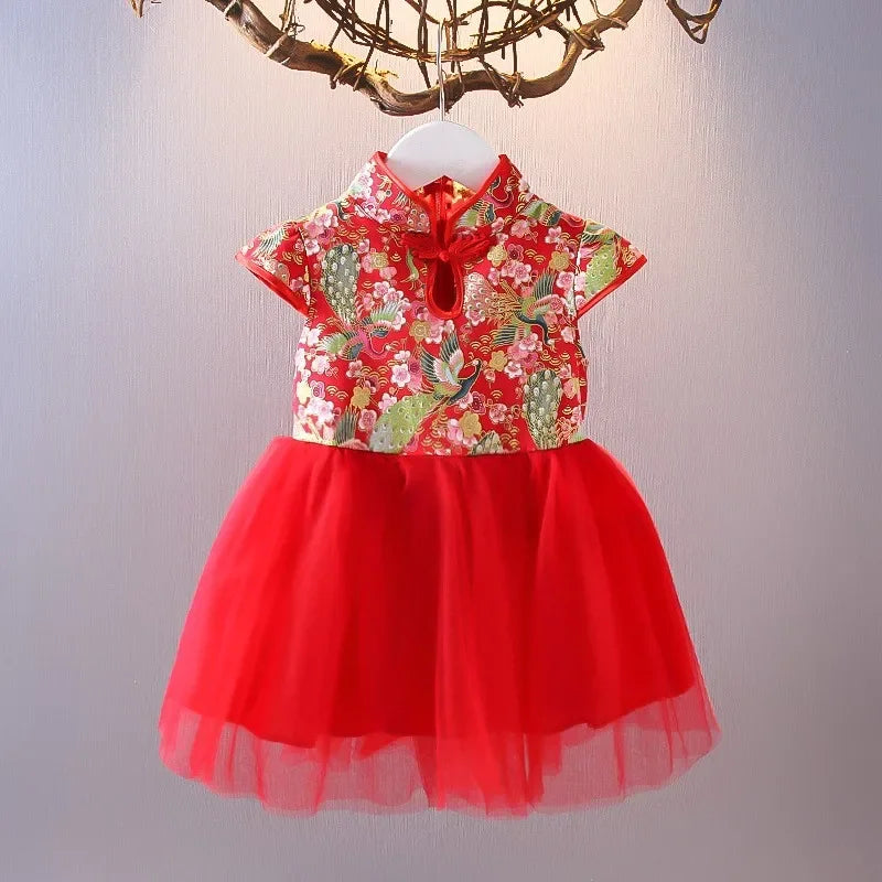 Vestido Girls Dresses Spring Summer Children's Chinese Style Dress Kids Cheongsam Princess Dresses for Girls Baby Tutu Clothing