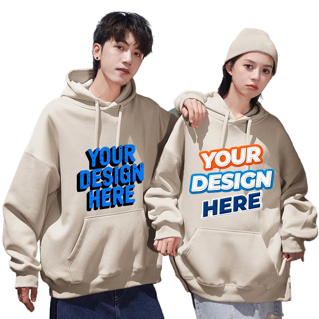 New Winter Custom Graphic Men's Plush Hoodies Drop Shoulder Thick Women's Sweatshirts Personalized Print Casual Cotton Pullovers