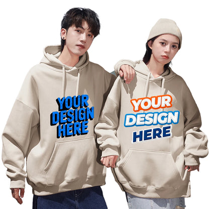 New Winter Custom Graphic Men's Plush Hoodies Drop Shoulder Thick Women's Sweatshirts Personalized Print Casual Cotton Pullovers