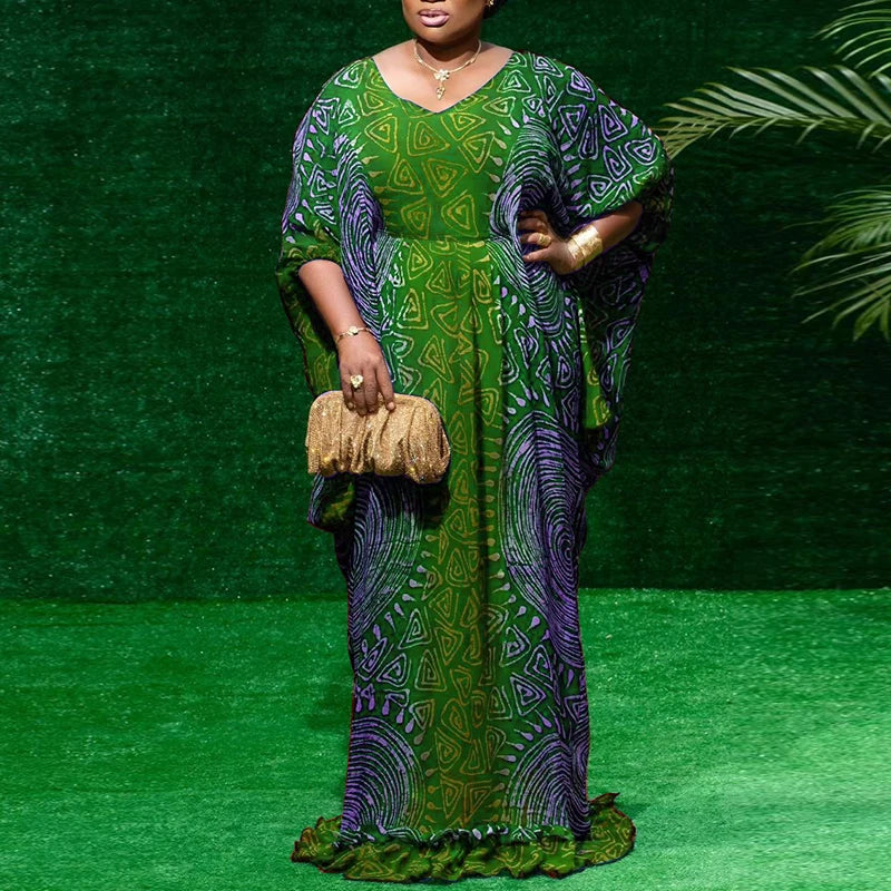 Plus Size 5XL VONDA Women Maxi Long Dress Bohemian Printed Sundress 2025 Vintage Bat-wing Sleeve Vestidos Casual Robe