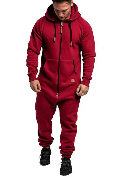 Mens Onesie Jumpsuit Long Sleeve Fleece Sweatpants Pure Color Splicing 2025 Autumn and Winter Casual Hoodie Male Zipper Jumpsuit