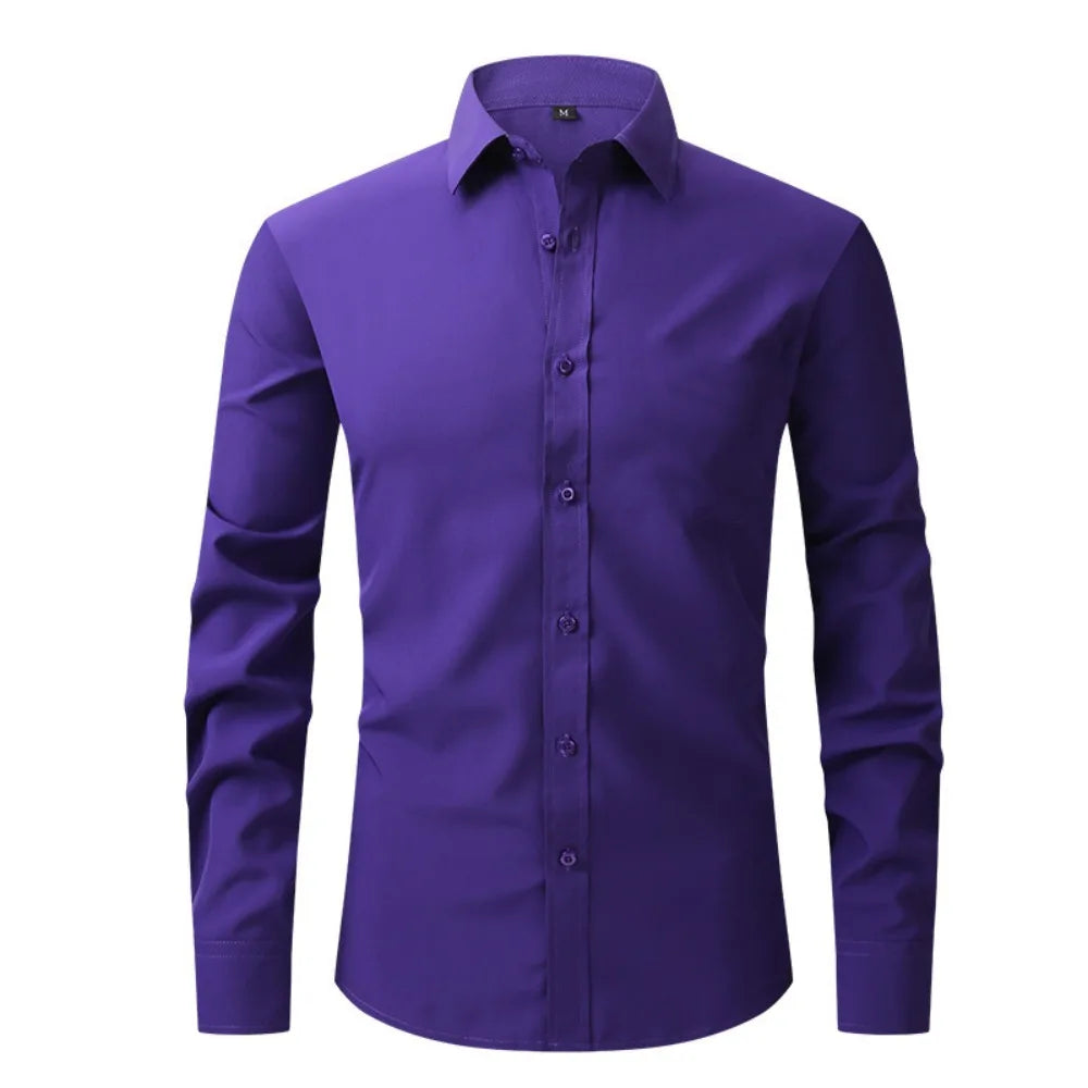 Customized Embroidered Printed Elastic Men's Long Sleeved Shirt No Ironing Workwear Business Casual High-end Formal White Shirt