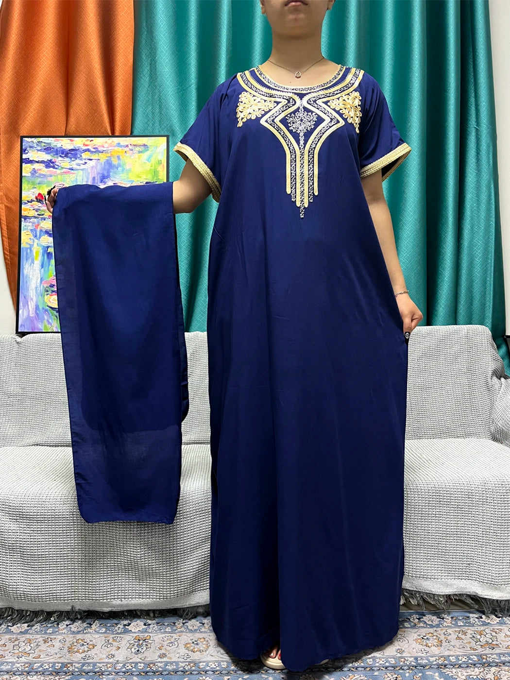 Abayas For Women 2024 Dubai New Pure Cotton Appliques Summer Loose Femme Robe Muslim Afreican Islam Dresses With Turban Hijabs