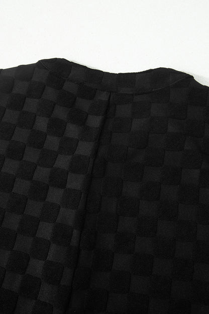 Black Half Buttons Sleeveless Wide Leg Textured Jumpsuit