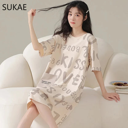 Summer Cute Style Women's Dresses Home Ice Silk Nightgown Plus Size Women's Short Sleeve Round Neck Dress Y2K Dresses