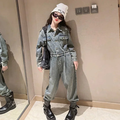 autumn teenager Girls one-piece jeans kids jumpsuit overall kids ensemble fille combinaison enfant vetement fille adolescents