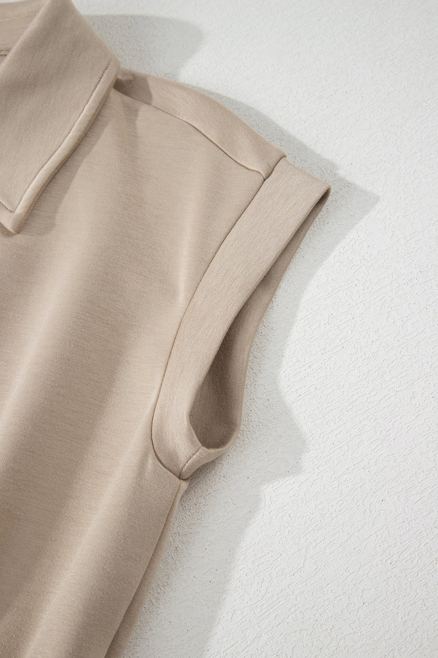 Dark Khaki Solid Color Zip Front Short Sleeve Collared Jumpsuit
