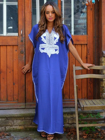 Cover-up Caftan Maxi Dress 2024 Robe De Plage Embroidery Beach Cover Up Women Kaftan Dress For Women Pareo Tunic For Swimwear