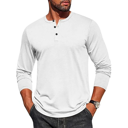 Autumn Men's Long Sleeve Henley Shirts Cotton 3-Button Spring Casual T-Shirts Solid Color Soft Basic Tops Tees