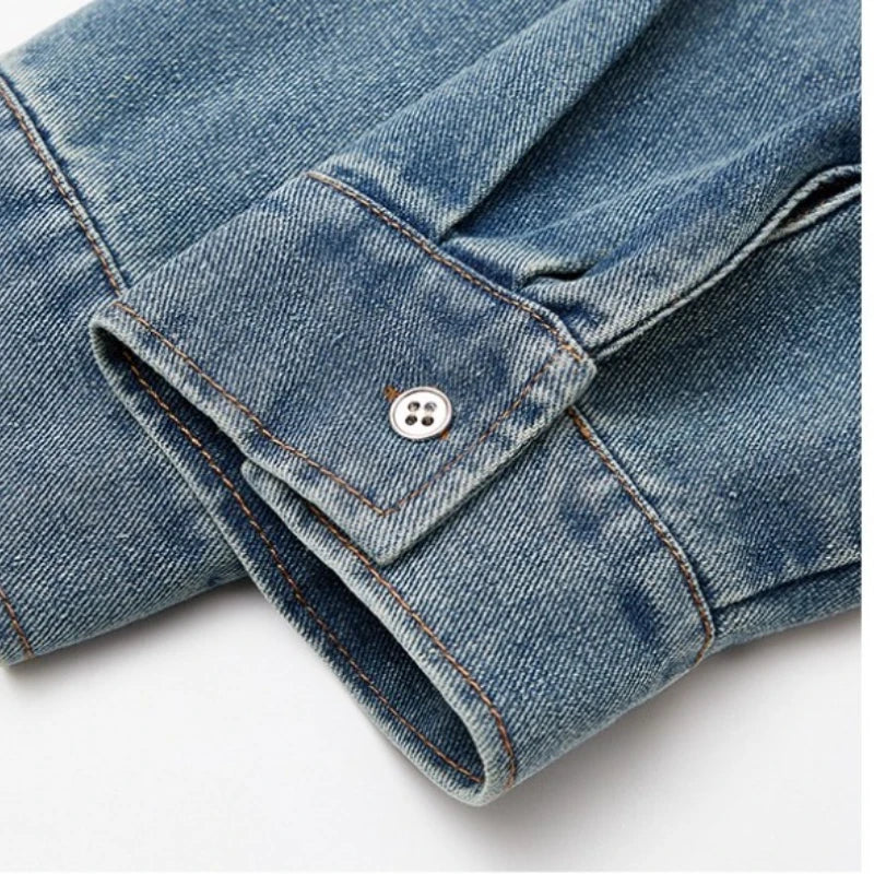 Men's Unisex Vintage Washed Denim Shirt | Oversized Streetwear Jacket | Cotton-Rich Relaxed Fit Layering Essential (M-5XL)