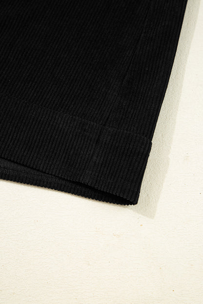 Black Corduroy Exposed Seam Sleeveless Mini Dress