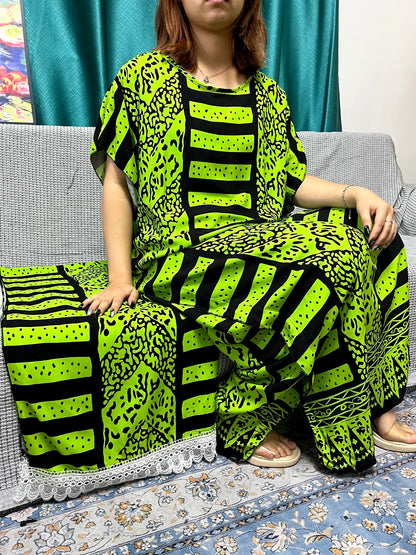 Muslim Abayas For Women 2024 Printed Cotton Short Sleeve Loose Fit Femme Robe Moroccan Caftan Nigeria Drsses With 80x160cm Sarf