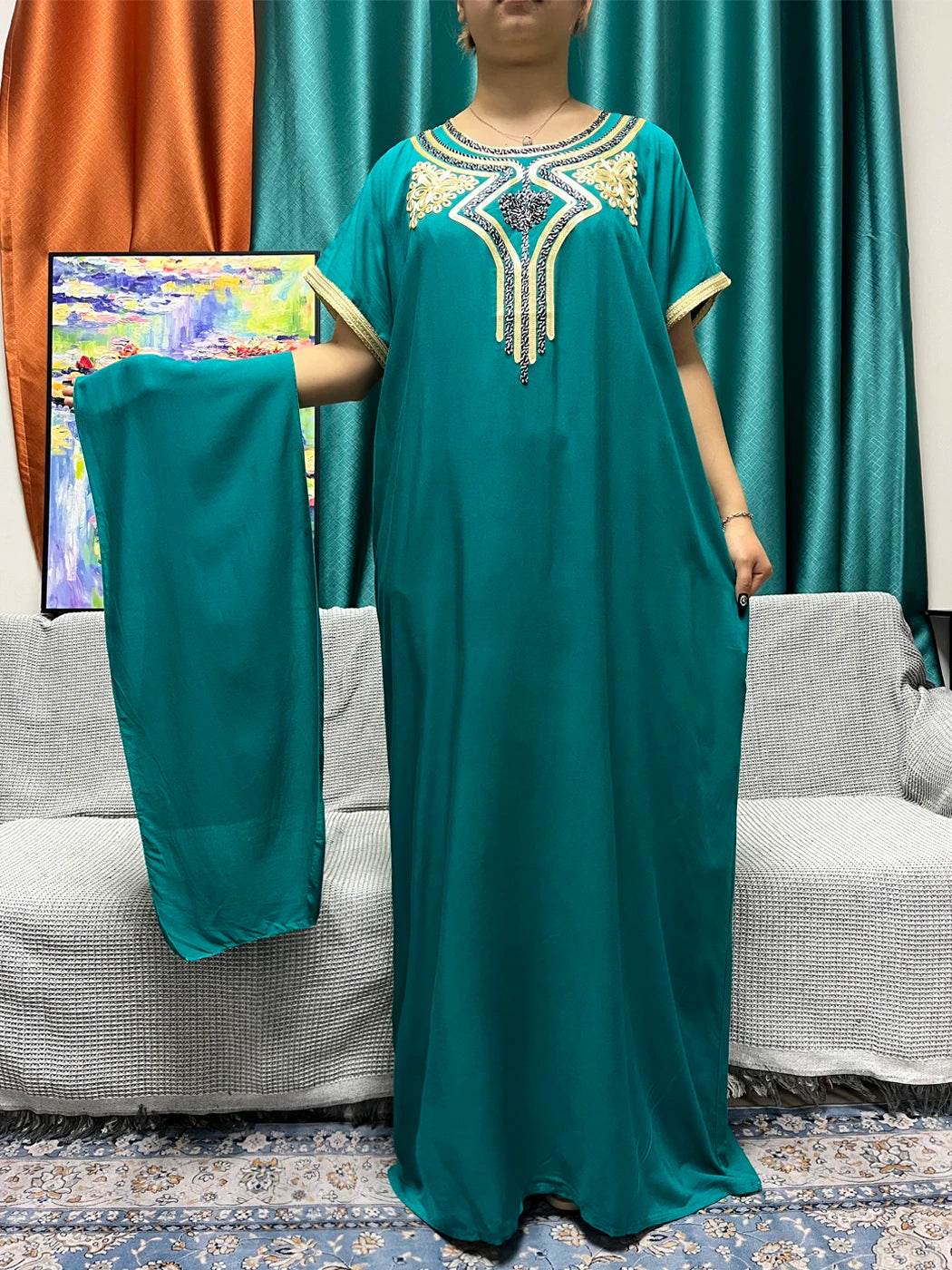 Abayas For Women 2024 Dubai New Pure Cotton Appliques Summer Loose Femme Robe Muslim Afreican Islam Dresses With Turban Hijabs