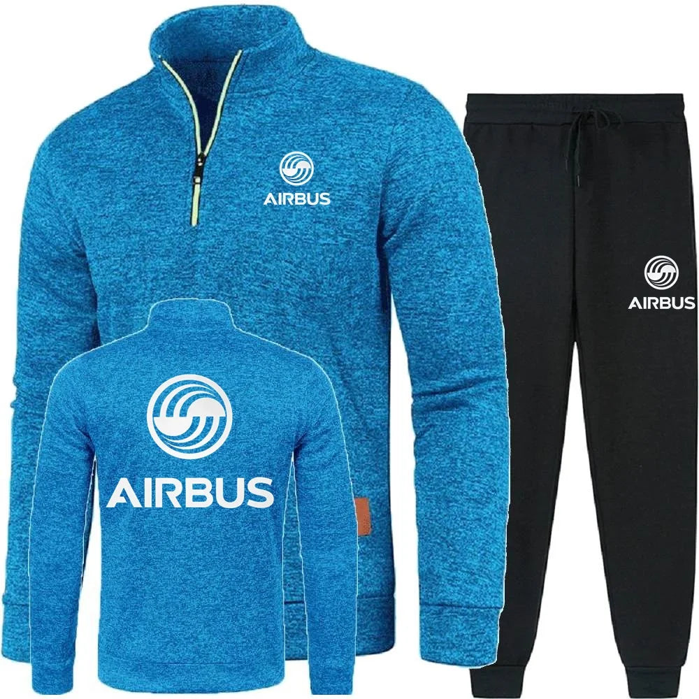 Men 2Pcs Sets Hoodies Pants Sweatshirts Half Zipper Soft Fleece Turtleneck Sweater AIRBUS AVIATION Flight Airbusfan A320