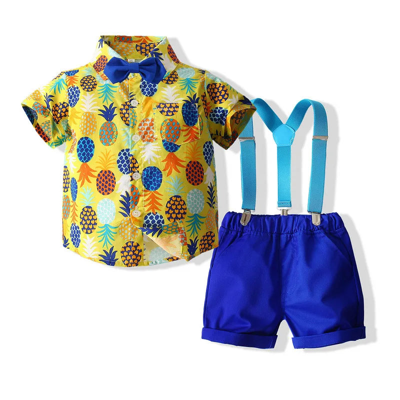 Baby Boy Clothes Set Summer Gentleman Vetement Enfant Garcon Party Birthday Infant Shirts+Belt Pants Toddler Suit For Boys