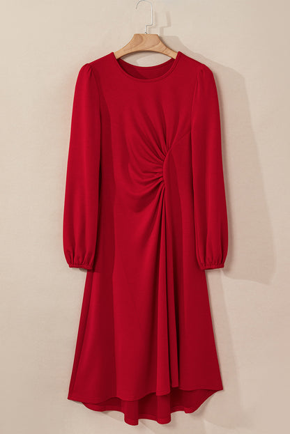 Black Plain Lantern Sleeve Midi Dress