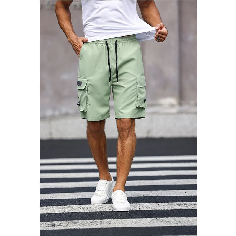 Men's Multicolor Drawstring Cargo Shorts Solid Color Pants with Pockets Casual Summer Shorts