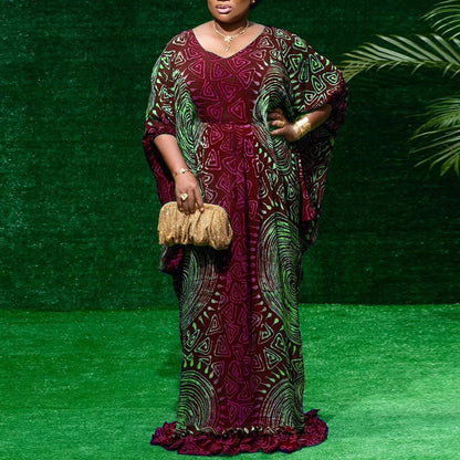 Plus Size 5XL VONDA Women Maxi Long Dress Bohemian Printed Sundress 2025 Vintage Bat-wing Sleeve Vestidos Casual Robe