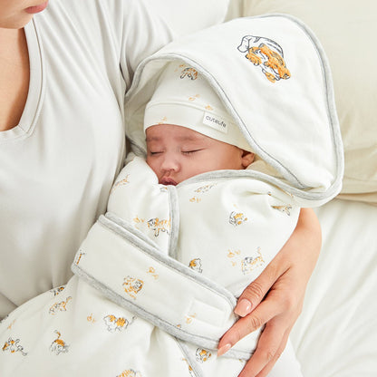 Lively Tiger Extra Warm Cotton Baby White Swaddle Wrap