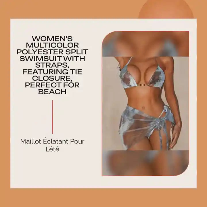 Women's Multicolor Polyester Split Swimsuit with Straps, Featuring Tie Closure, Perfect for Beach by@Outfy