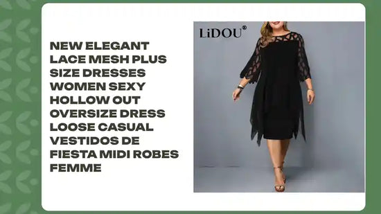 New Elegant Lace Mesh Plus Size Dresses Women Sexy Hollow Out Oversize Dress Loose Casual Vestidos De Fiesta Midi Robes Femme by@Outfy