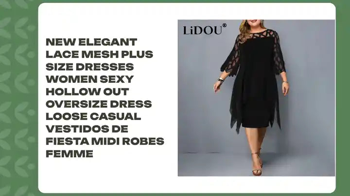 New Elegant Lace Mesh Plus Size Dresses Women Sexy Hollow Out Oversize Dress Loose Casual Vestidos De Fiesta Midi Robes Femme by@Outfy