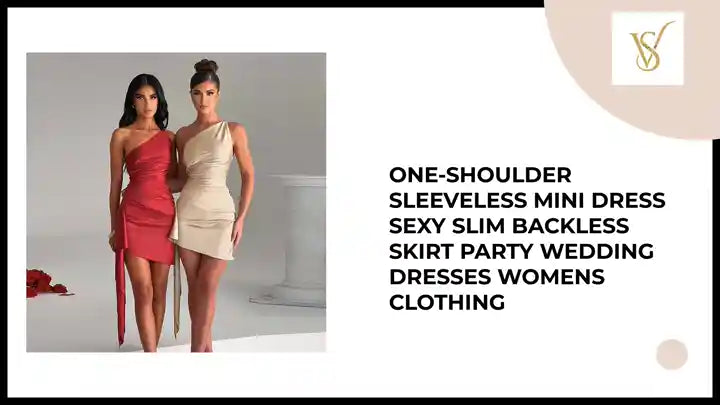 One-shoulder Sleeveless Mini Dress Sexy Slim Backless Skirt Party Wedding Dresses Womens Clothing by@Outfy