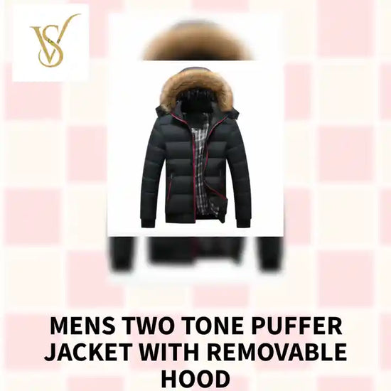 Mens Two Tone Puffer Jacket with Removable Hood by@Outfy