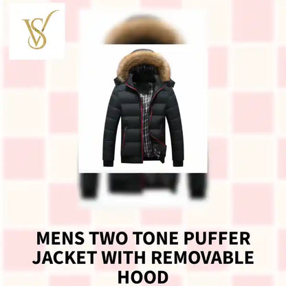 Mens Two Tone Puffer Jacket with Removable Hood by@Outfy