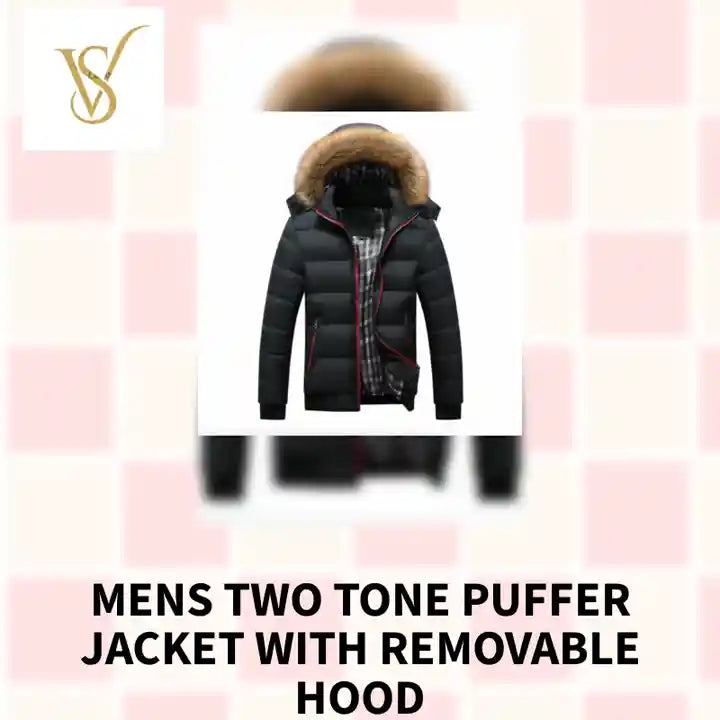 Mens Two Tone Puffer Jacket with Removable Hood by@Outfy