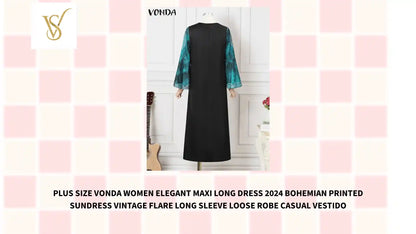 Plus Size VONDA Women Elegant Maxi Long Dress 2024 Bohemian Printed Sundress Vintage Flare Long Sleeve Loose Robe Casual Vestido by@Outfy