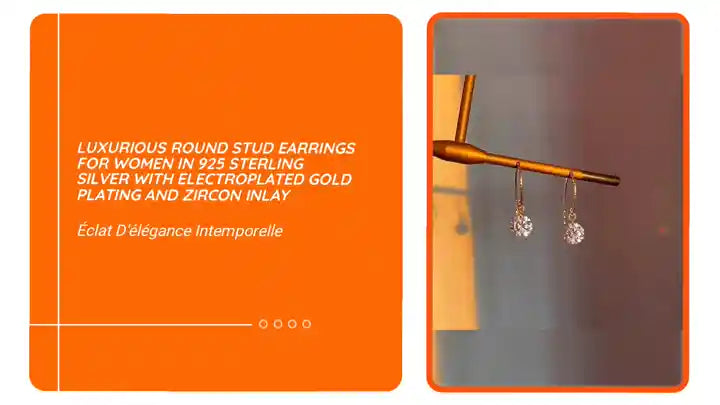 Luxurious Round Stud Earrings for Women in 925 Sterling Silver with Electroplated Gold Plating and Zircon Inlay by@Outfy