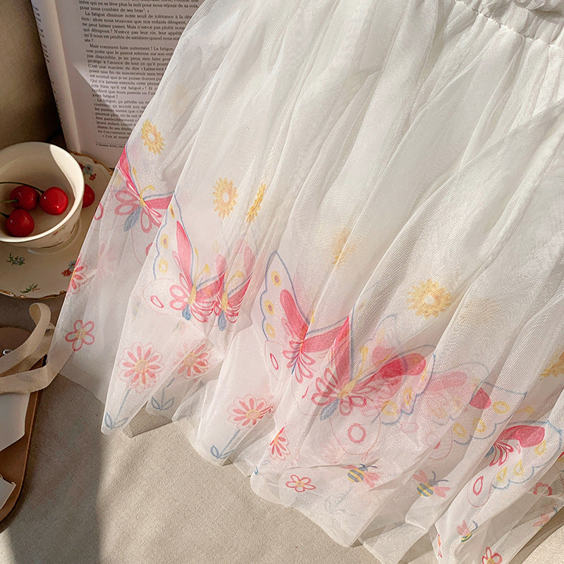 Summer Arrival Butterfly Pattern Sleeveless Tulle Dress for Stylish Girls