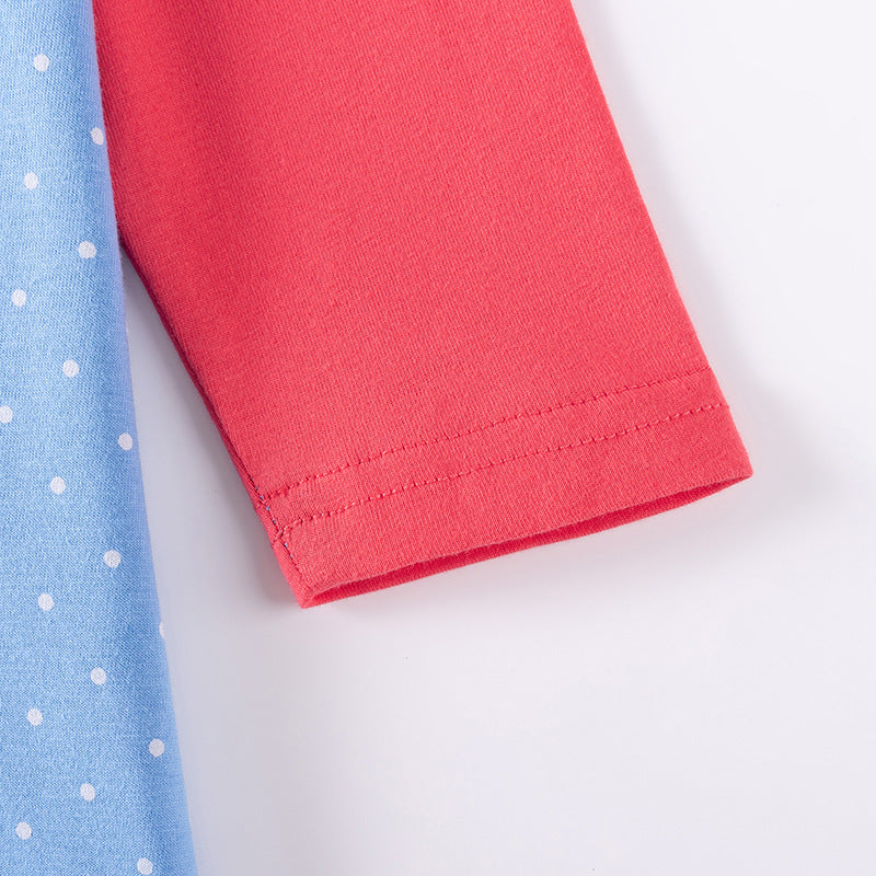 Autumn Arrival Cartoon Rabbit Pattern Long Sleeves Crew Neck Color Patchwork Dress for Stylish Girls