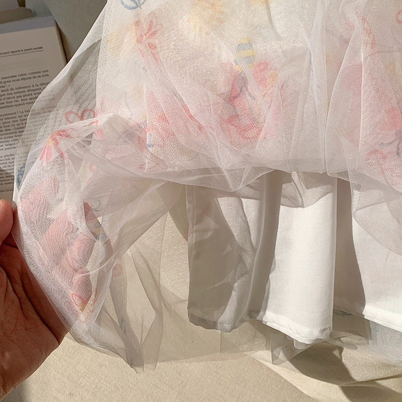 Summer Arrival Butterfly Pattern Sleeveless Tulle Dress for Stylish Girls