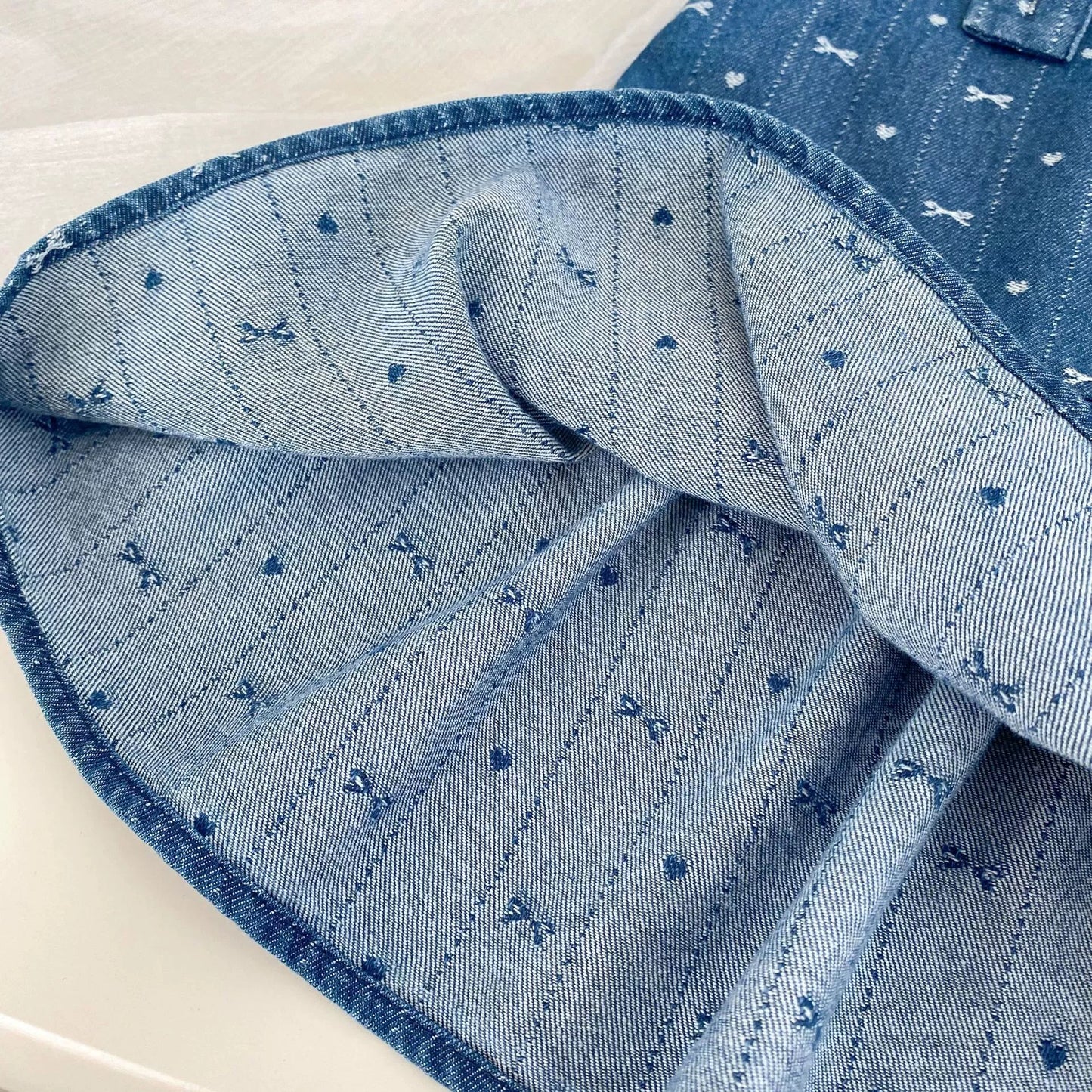 Spring and Autumn Baby Kids Girls Cherry Pattern Long Sleeves Beige Top and Denim Sleeveless Dress Clothing Set